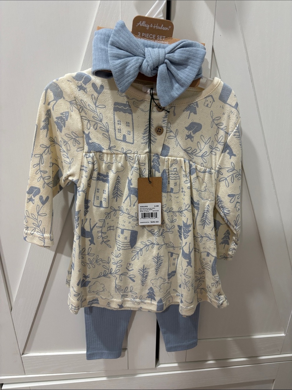 Cream & Light Blue 3-Piece Girls Top Set